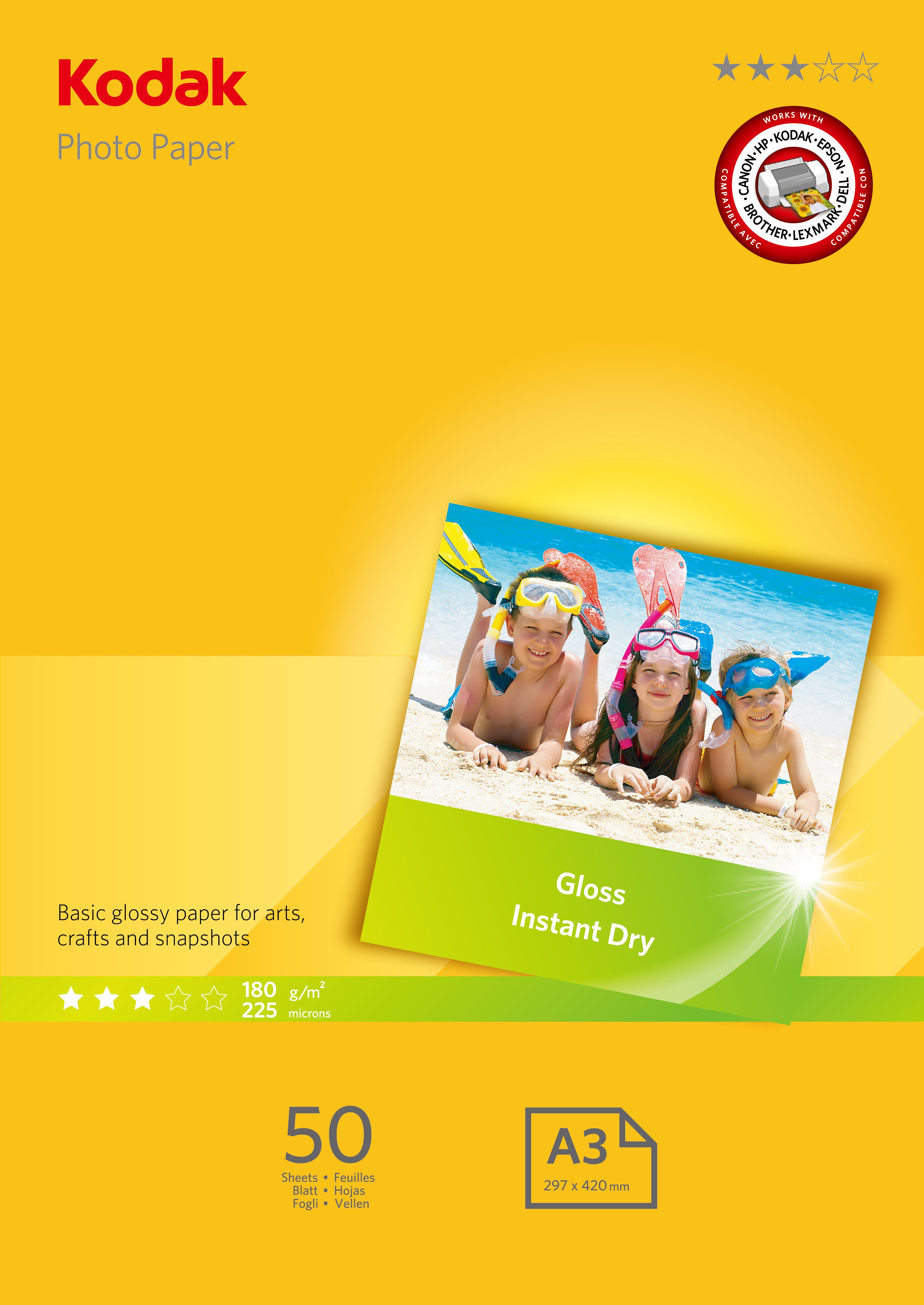 Kodak Photo Gloss A3 180 GSM Paper - 50 Pack