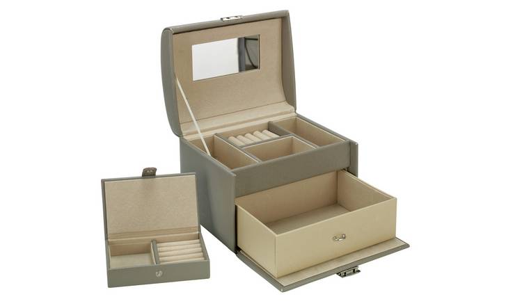 Buy Grey Faux Leather Medium Jewellery Box with Travel Set | Jewellery ...