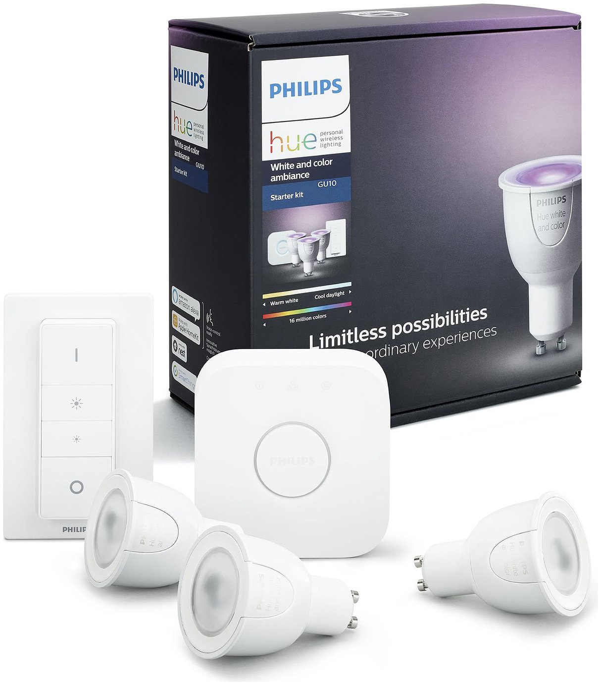 Philips Hue White and Colour Bulb GU10 Starter Kit