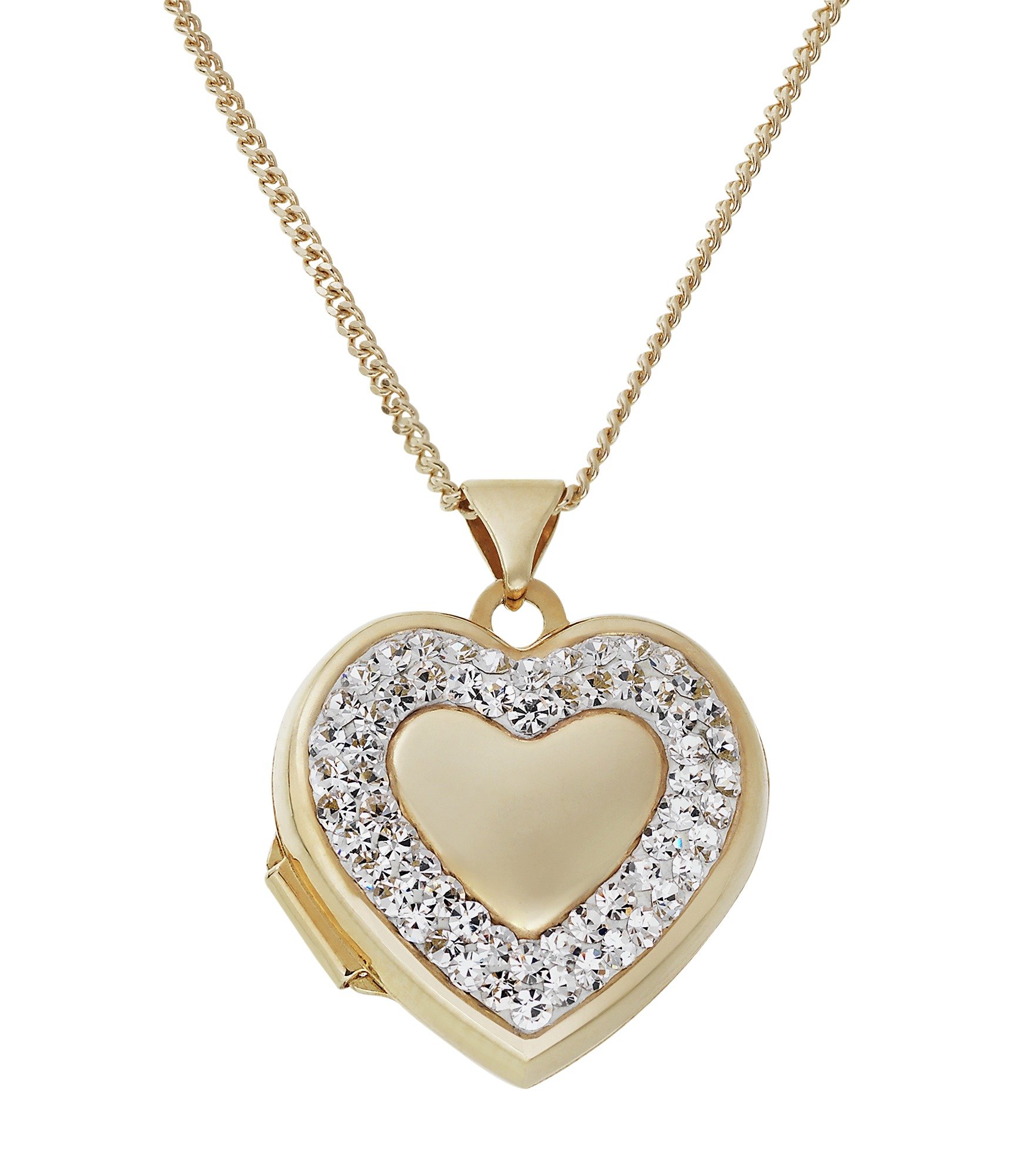 Moon & Back 9ct Gold Plated Crystal Heart Locket