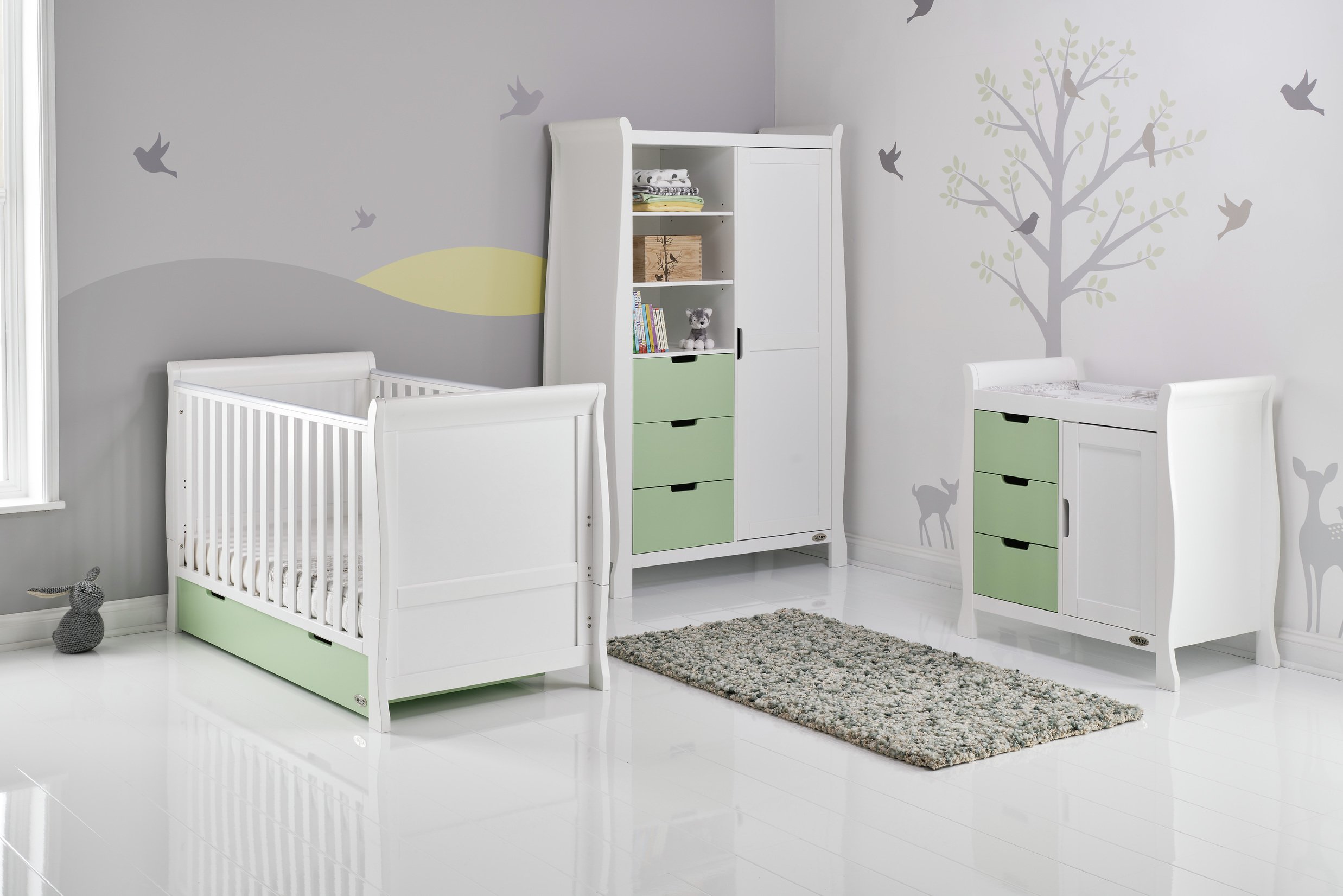 Obaby Stamford 3 Piece Room Set - White with Pistachio