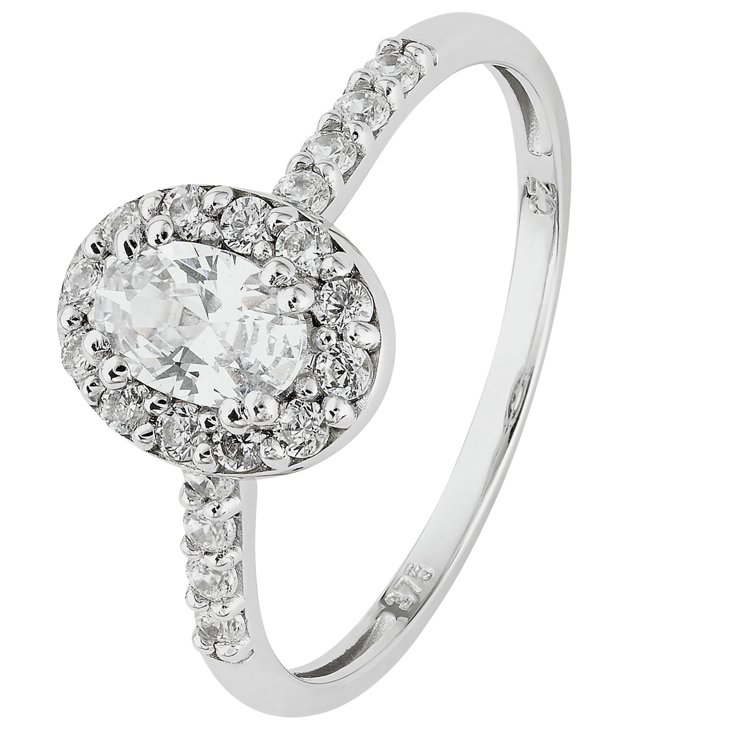 Revere 9ct White Gold Cubic Zirconia Oval Halo Ring