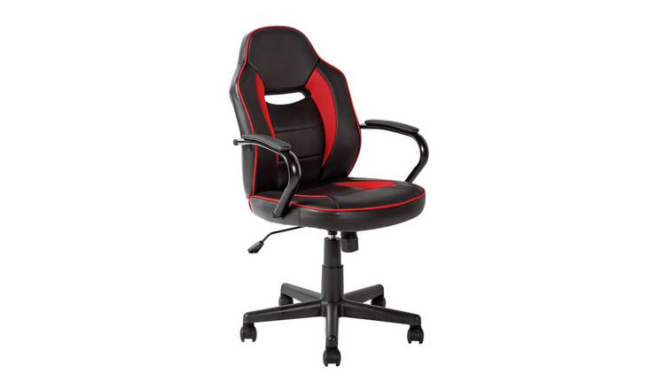 Argos Home Faux Leather Mid Back Gaming Chair - Red & Black