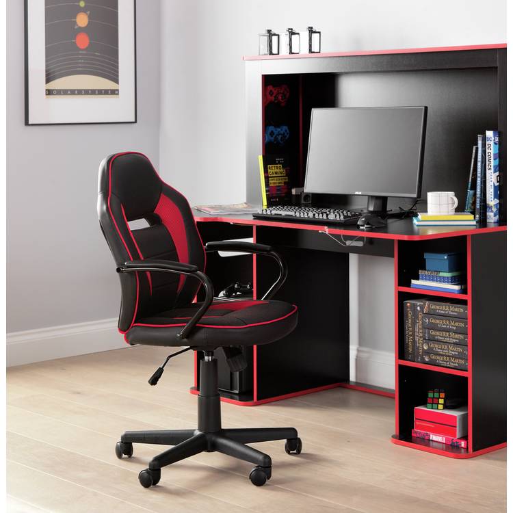 Argos Home Faux Leather Mid Back Gaming Chair - Red & Black 0