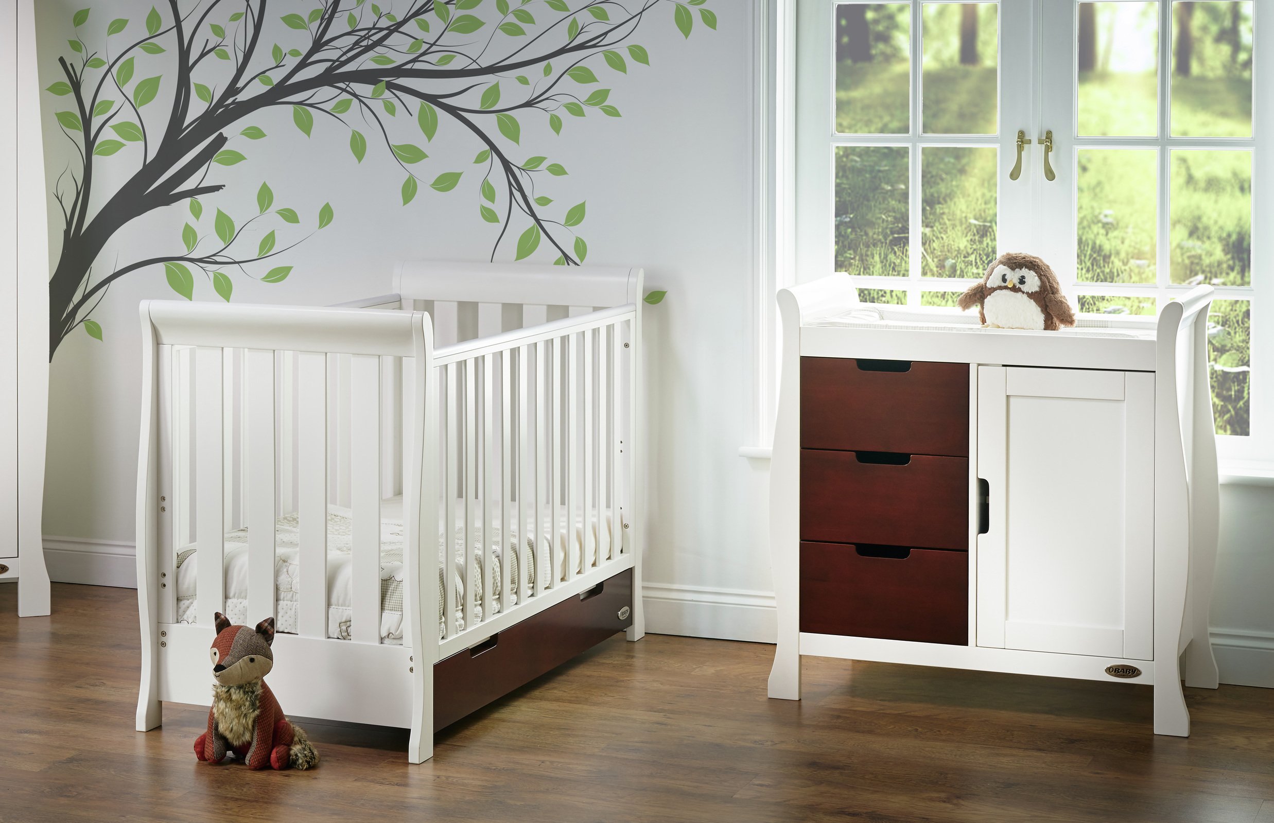 Obaby Stamford Mini 2 Piece Room Set - White with Walnut