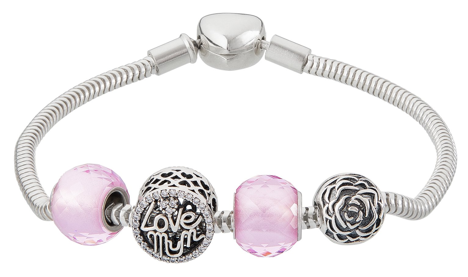 Moon & Back Sterling Silver Pink Made Up Charm Bracelet