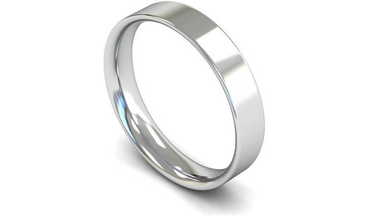 Revere 9ct White Gold 4mm Flat Court Wedding Band Ring - H