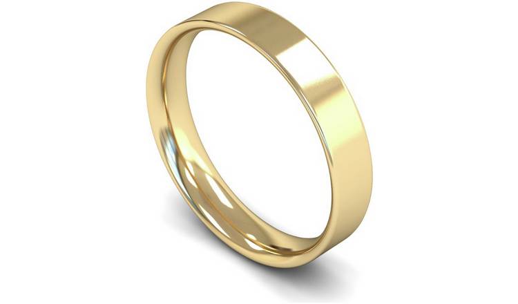 Revere 9ct Yellow Gold 4mm Flat Court Wedding Band Ring - H