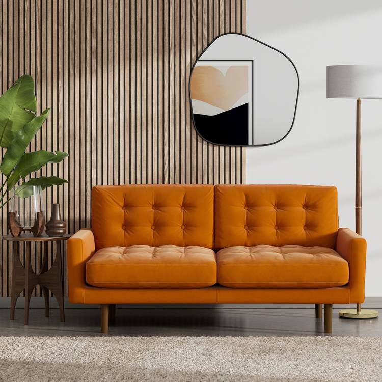 Habitat Fenner Fabric 2 Seater Sofa - Orange - Dark Leg 0