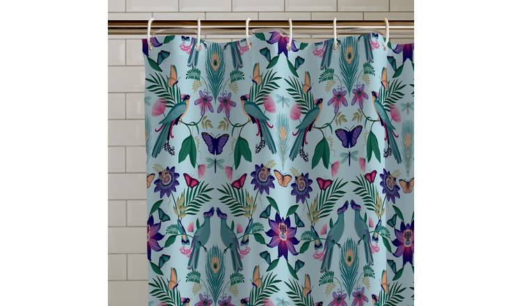 Catherine Lansfield Maya Tropical Shower Curtain - Blue