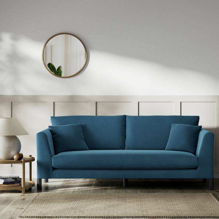 Habitat Aston Velvet 3 Seater Sofa - Ink Blue - Black Leg 0