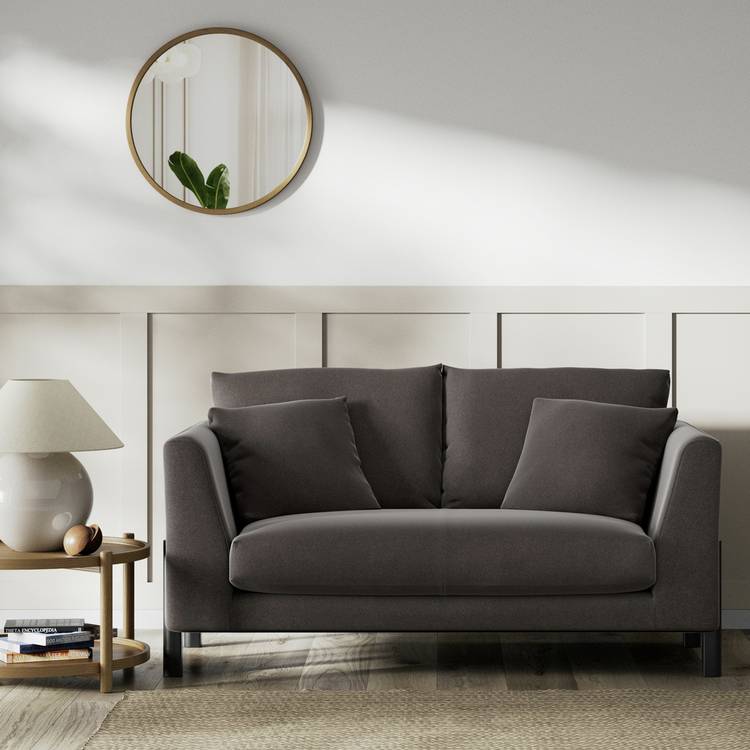 Habitat Aston Velvet 2 Seater Sofa - Slate Grey - Black Leg 0