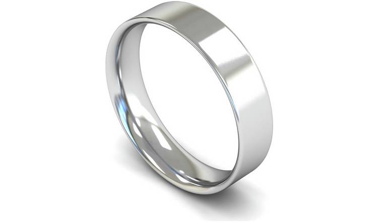 Revere 9ct White Gold 5mm Flat Court Wedding Band Ring - P