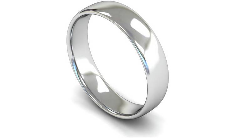 Revere 9ct White Gold 5mm Slight Court Wedding Band Ring - P