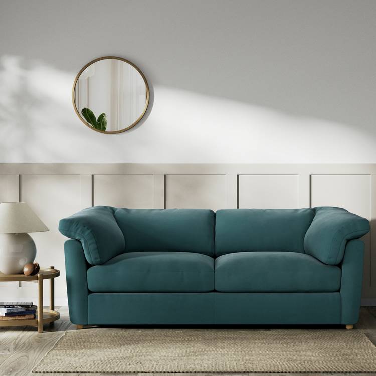 Habitat Wynn Fabric 3 Seater Sofa - Teal - Ash Leg 0
