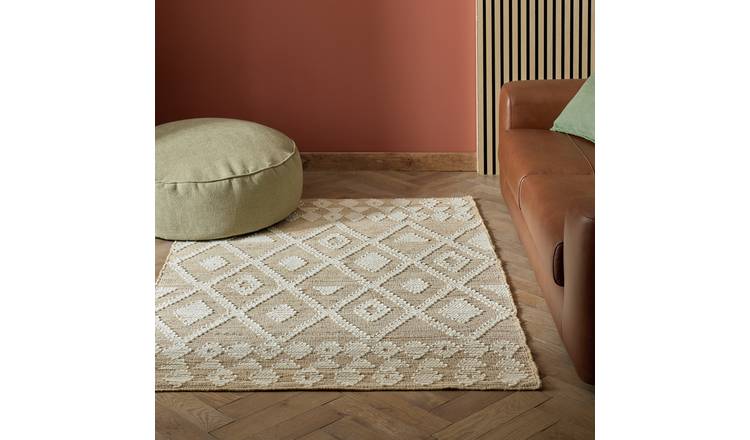 Habitat Woven Aztec Neutral Jute Flatweave Rug - 150x80cm