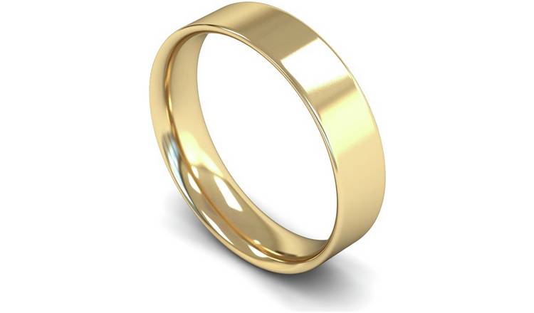 Revere 9ct Yellow Gold 5mm Flat Court Wedding Band Ring - P