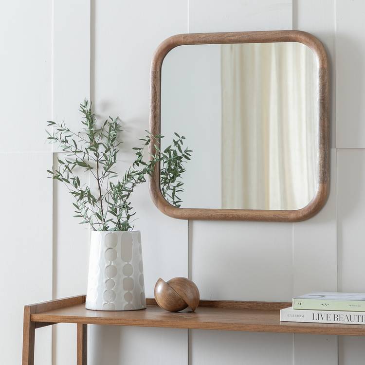 Habitat Brown Chunky Mango Wood Wall Mirror- 50x50cm 0