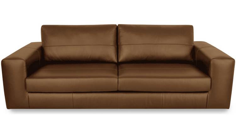 Habitat Daly Leather Wide Arm 4 Seater Sofa - Tan