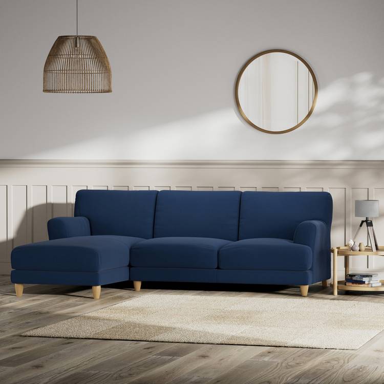 Habitat Askem Fabric Left Hand Corner Sofa-Navy Blue-Ash Leg 0