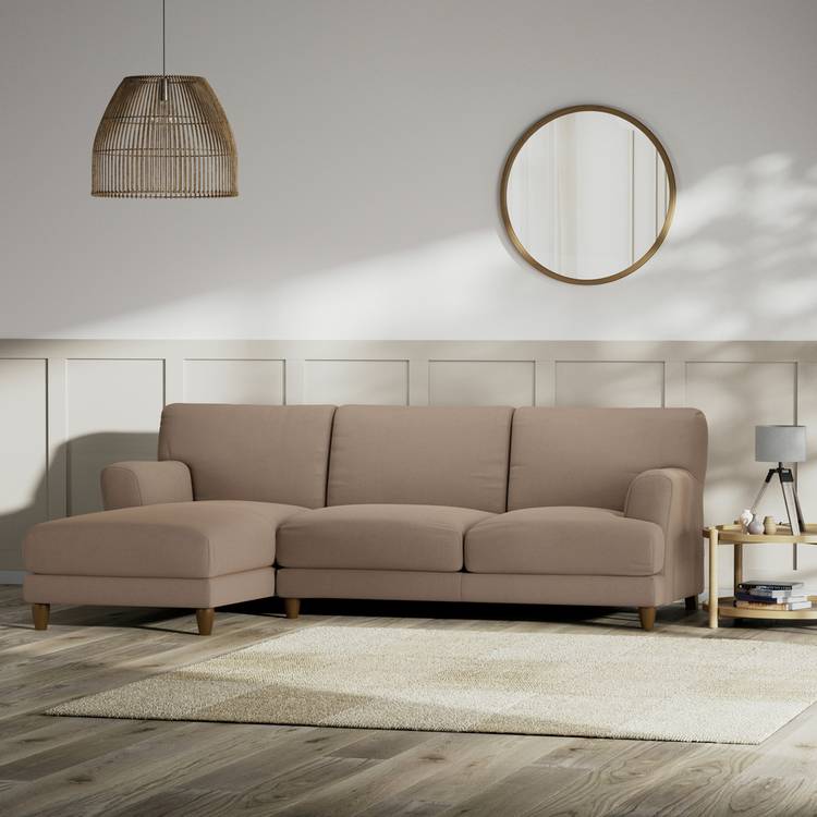 Habitat Askem Fabric Left Hand Corner Sofa -Biscuit-Dark Leg 0