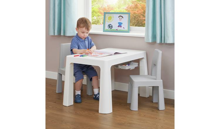 Liberty House Toys Kids Plastic Table and Chairs -White&Grey