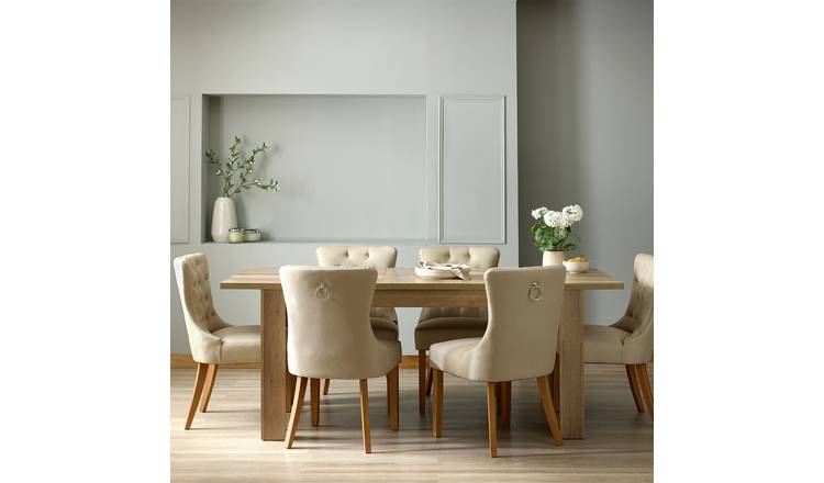 Argos Home Preston Ext Oak Dining Table And 6 Beige Chairs