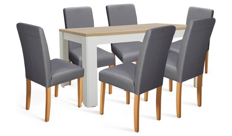 Argos Home Preston Wood Effect Dining Table & 6 Grey Chairs