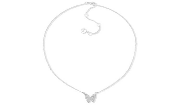 DKNY Silver Tone Pavé Crystal Butterfly Pendant Necklace