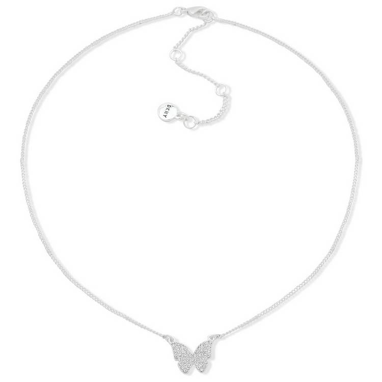 DKNY Silver Tone Pavé Crystal Butterfly Pendant Necklace 0