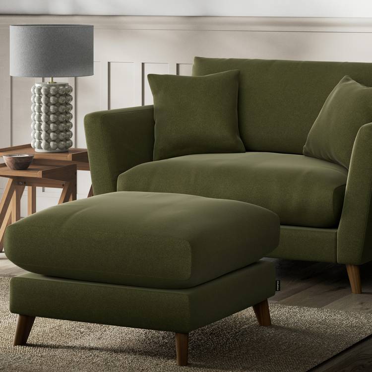 Habitat Lomond Velvet Footstool - Moss Green - Dark Leg 0