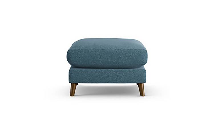 Habitat Lomond Fabric Footstool - Blue - Dark Leg