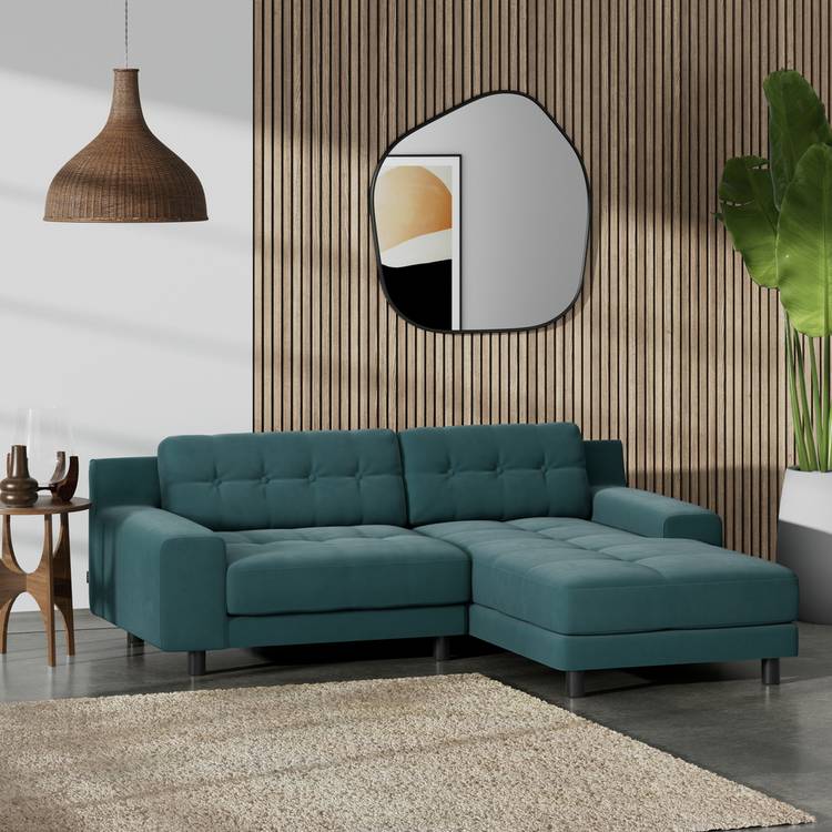 Habitat Hendricks Right Hand Corner Sofa - Teal - Black Leg 0