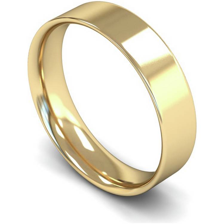 Wedfit 9ct Yellow Gold 5mm Flat Court Wedding Band Ring - Y 0