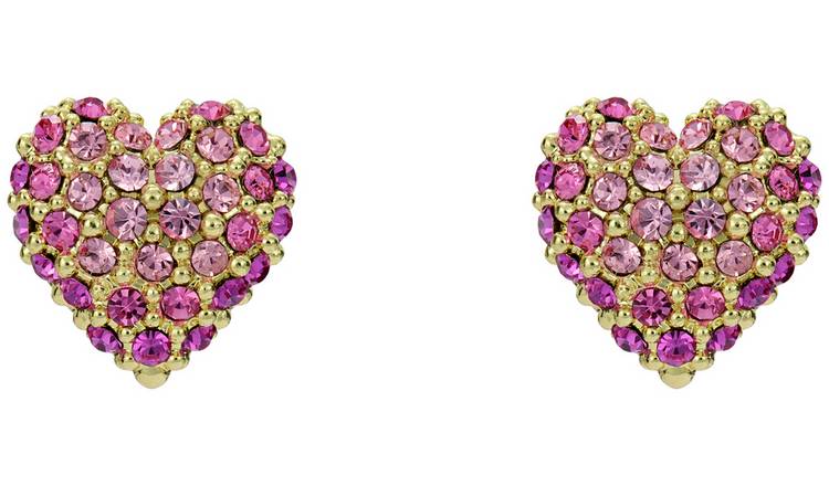 Ted Baker Gold Plated Pink Crystal Heart Stud Earrings