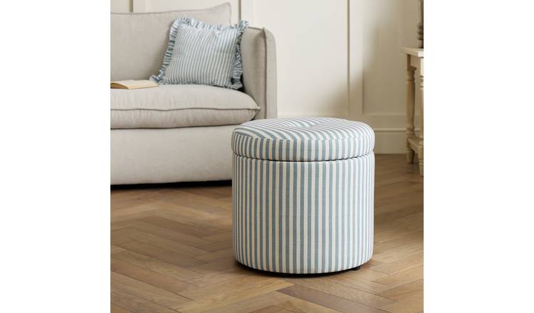 Habitat Leo Fabric Storage Ottoman - Blue & White
