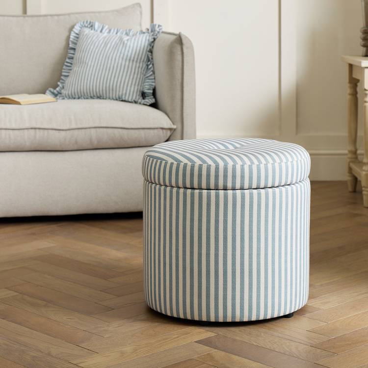 Habitat Leo Fabric Storage Ottoman - Blue & White 0