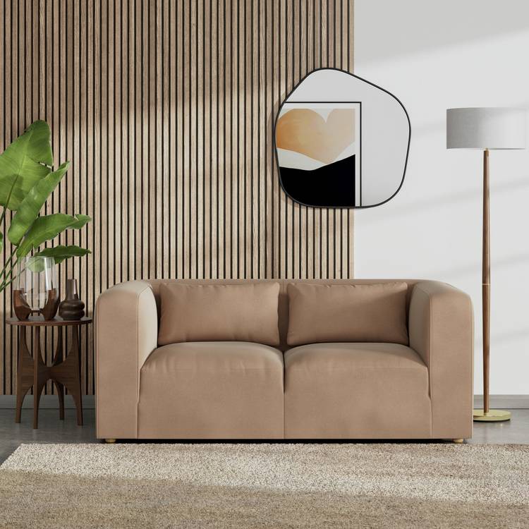 Habitat Lars Velvet 2 Seater Sofa - Latte - Ash Leg 0