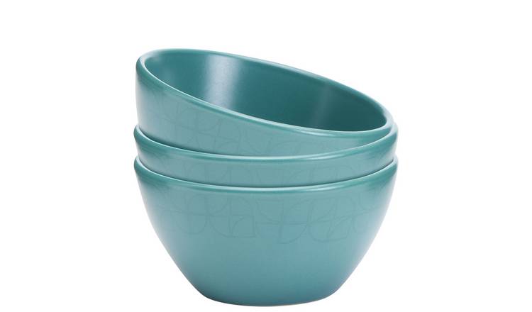 Argos Home Geo 3 Piece Stoneware Nibble Bowls - Teal