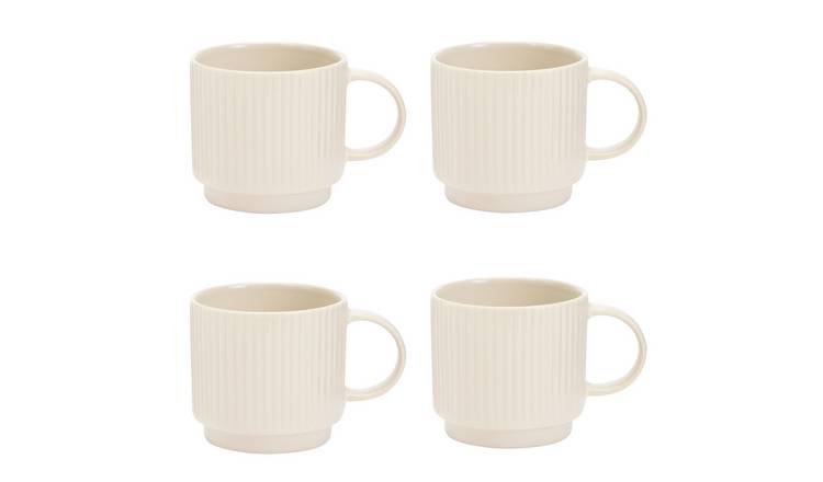 Argos Home Ribbed Set of 4 Stoneware Mugs - Cream