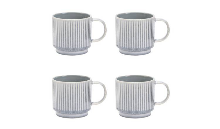 Argos Home Ribbed Reactive Set of 4 Stoneware Mugs - Grey
