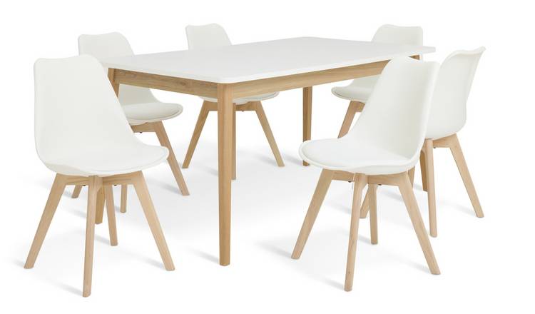 Habitat Wood Effect Extending Dining Table & 6 White Chairs