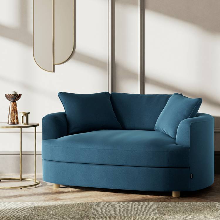 Habitat Sacha Velvet Cuddle Chair - Ink Blue - Ash Leg 0
