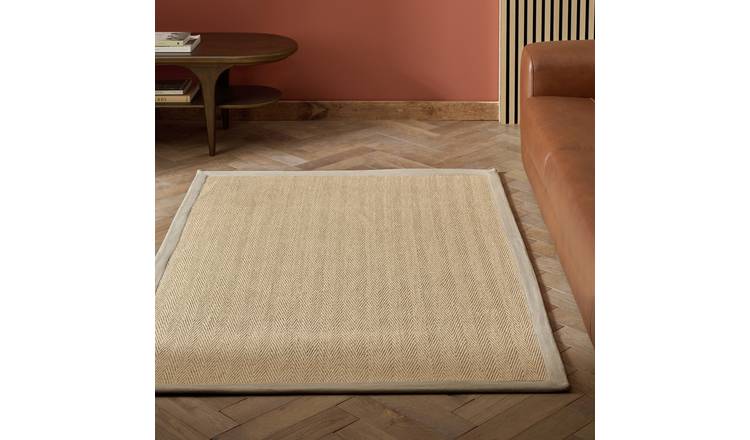 Habitat Herringbone Neutral Boarder Jute Rug - 170x120cm