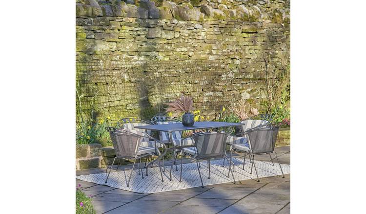Pacific Elegance 6 Seater Metal Patio Set with Cushions-Grey