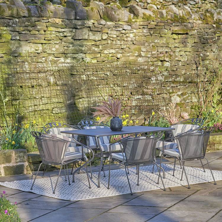 Pacific Elegance 6 Seater Metal Patio Set with Cushions-Grey 0