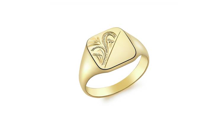 9ct Gold Personalised Pattern Square Signet Ring - K
