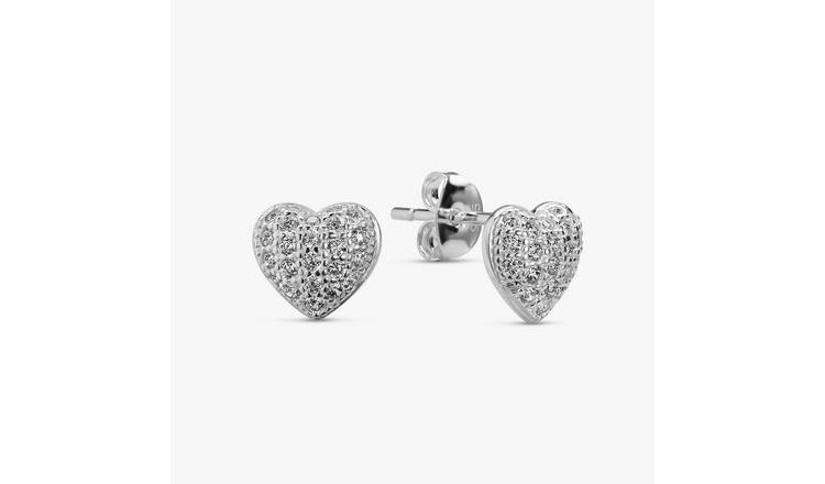 Revere Sterling Silver Pave Heart Stud Earrings