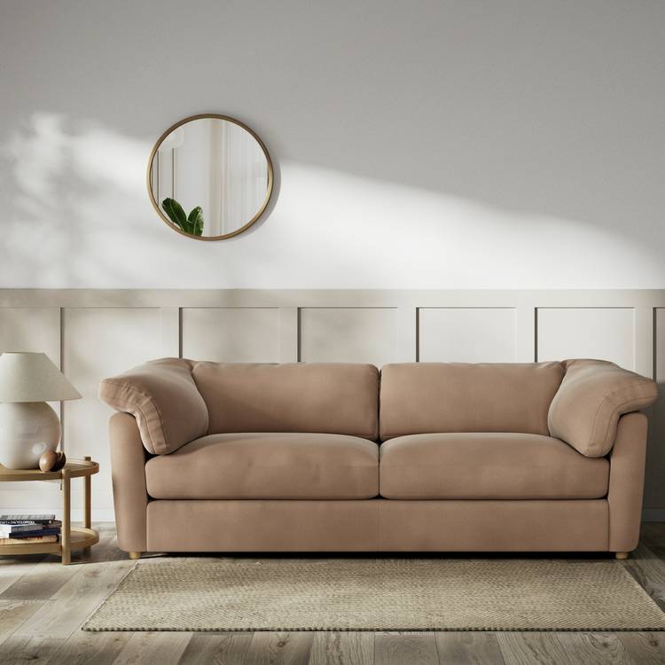 Habitat Wynn Velvet 4 Seater Sofa - Latte - Ash Leg 0