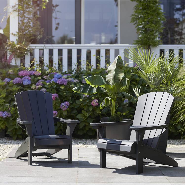 Keter Set of 2 Plastic Garden Adirondack Chairs - Graphite 0